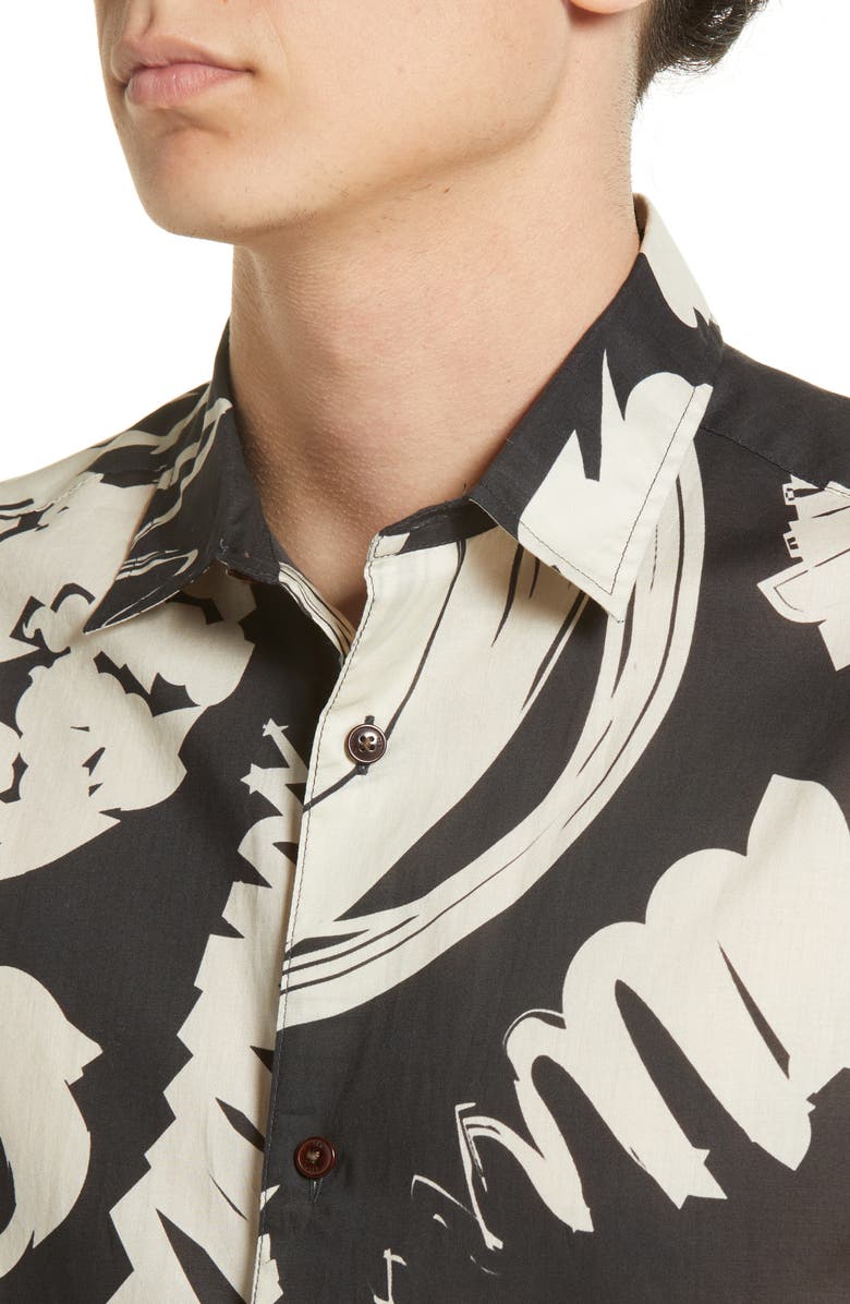 Ted Baker London Velmere Shell Print Short Sleeve Button-Up Shirt, Alternate, color, 