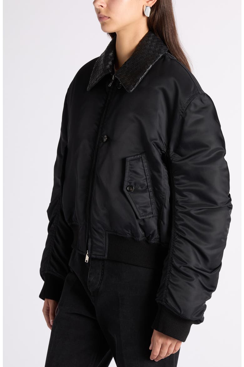Intrecciato Collar Water Repellent Padded Nylon Bomber Jacket, Alternate, color, DOUBLE BLACK