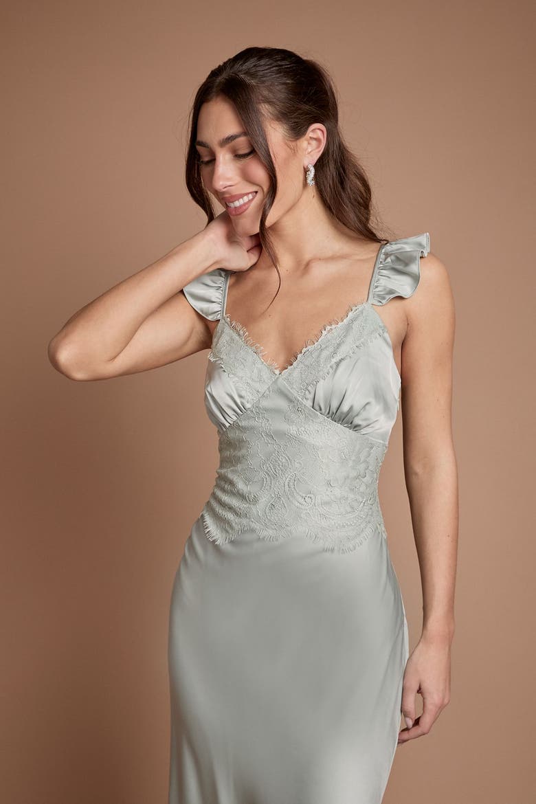 Lace Trim Cami Button Maxi Dress, Alternate, color, Sage
