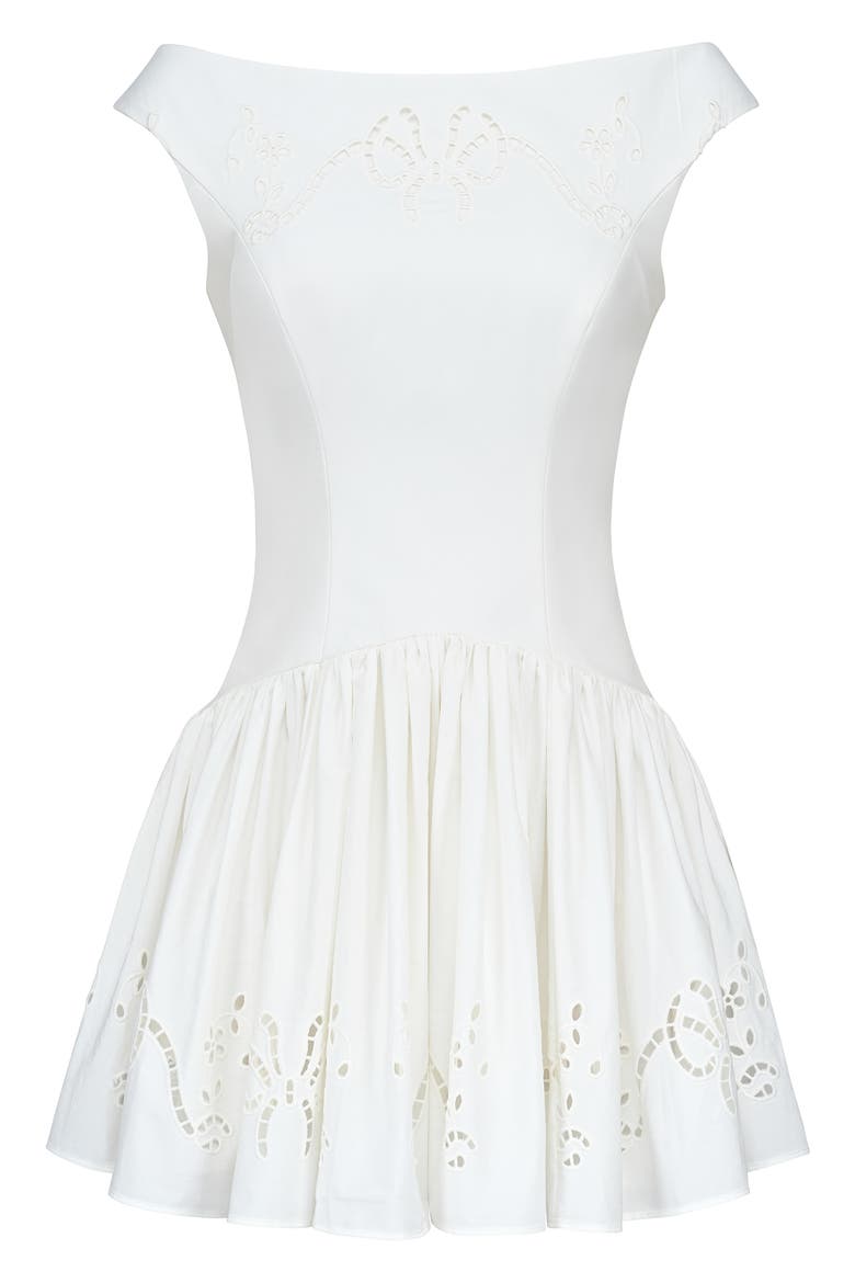Lauren Off the Shoulder Eyelet Cotton Minidress, Alternate, color, WHITE