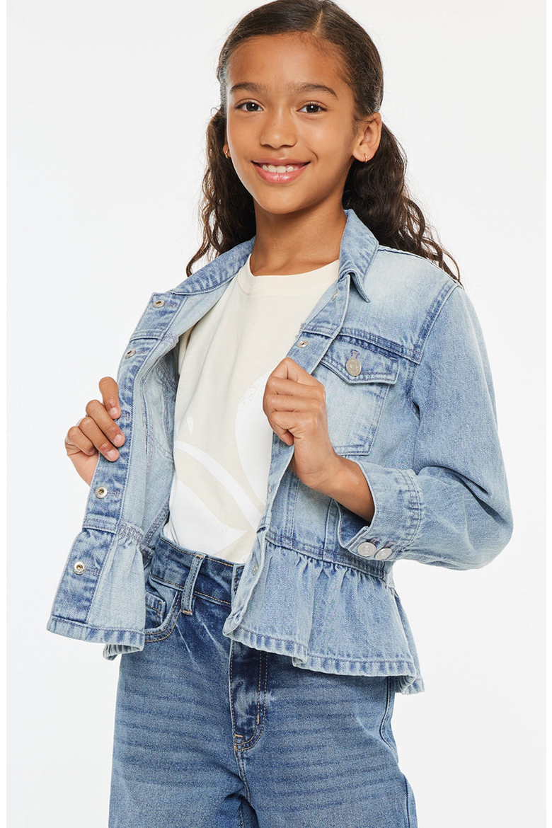 Penny Peplum Denim Jacket, Main, color, Light Wash