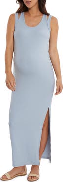 Stowaway Collection Double Strap Ribbed Maternity Maxi Dress