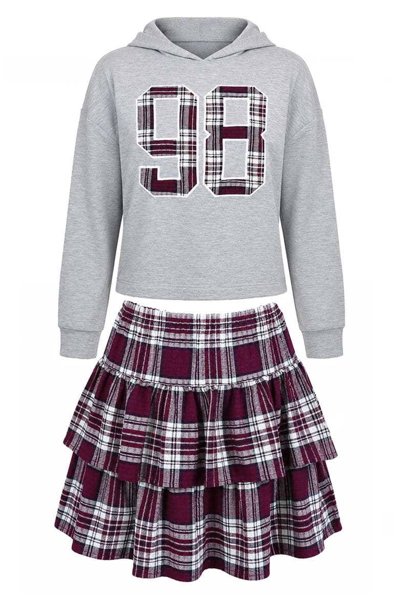 Kids' Hoodie & Skort Set, Main, color, GREY MULTI