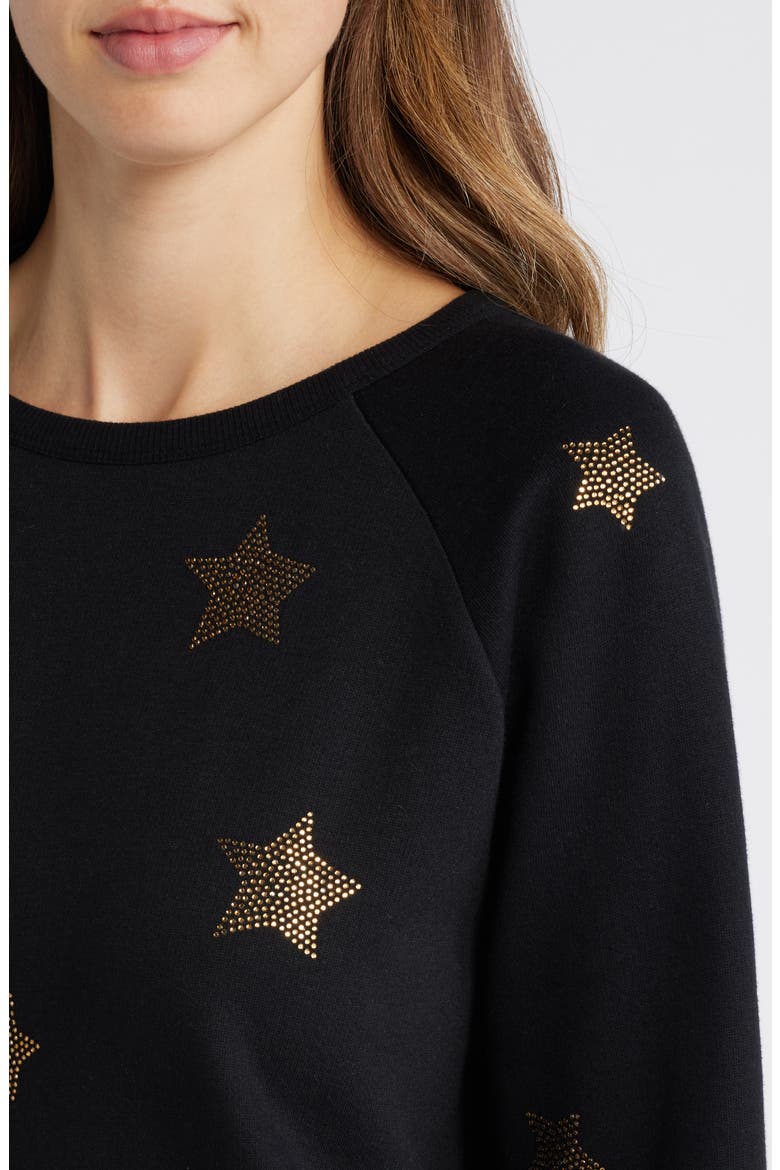 Stars Metallic Graphic Sweatshirt, Alternate, color, BLACK- GOLD STARS