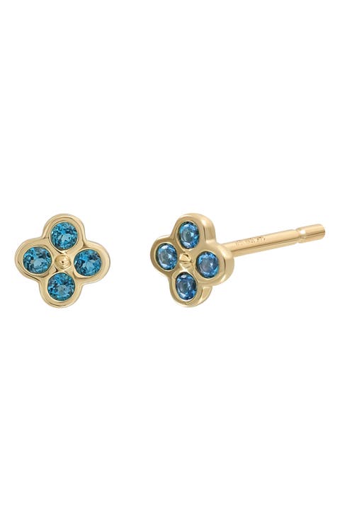 14K Gold Semiprecious Stone Cluster Stud Earrings