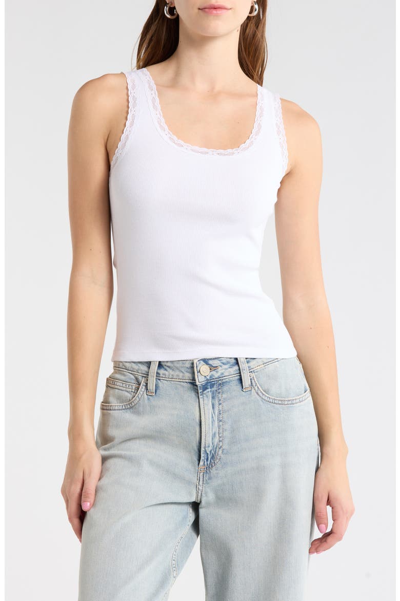 Lace Trim Tank Top, Main, color, WHITE