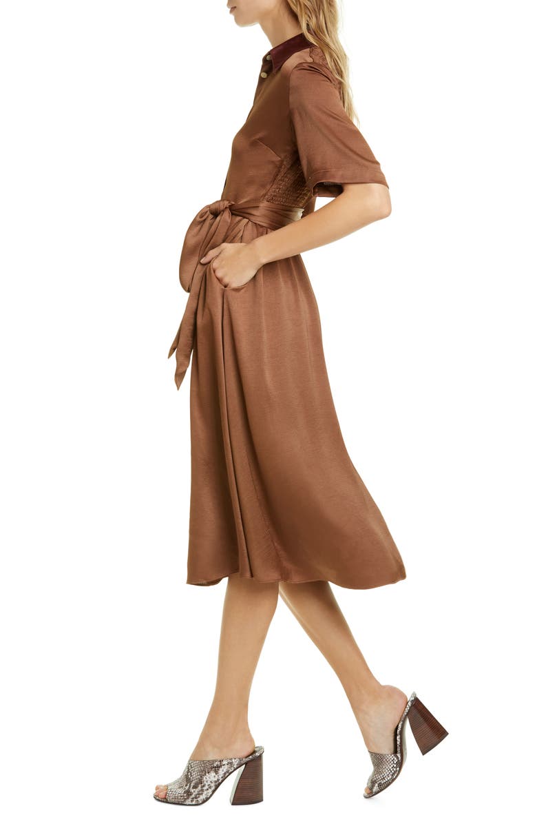 Kate Spade New York smocked back satin shirtdress, Alternate, color,