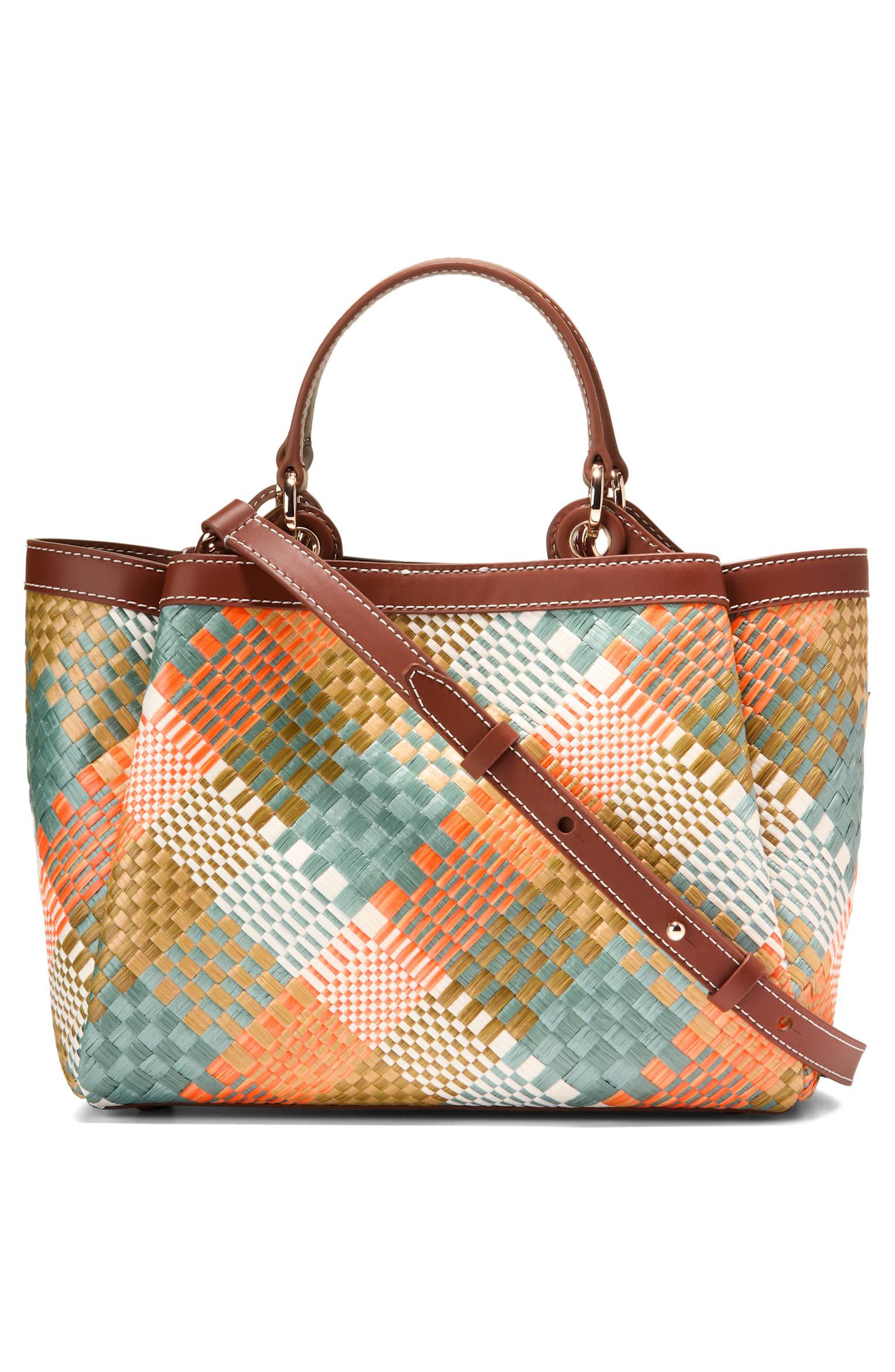 Cole Haan Small Midtown Crossbody Tote, Alternate, color, Multi Color Woven Raffia Print