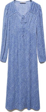 MANGO Dot Split Neck Long Sleeve Dress