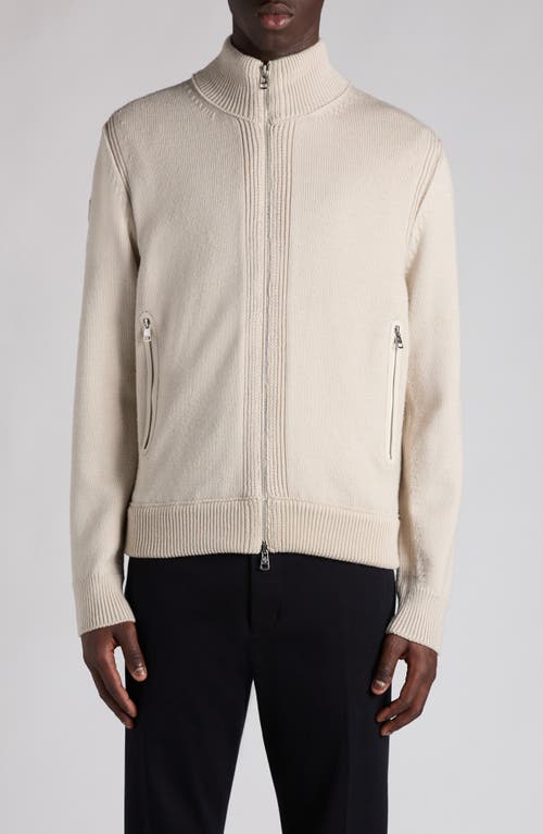 Moncler Wool Zip-up Sweater In Neutral