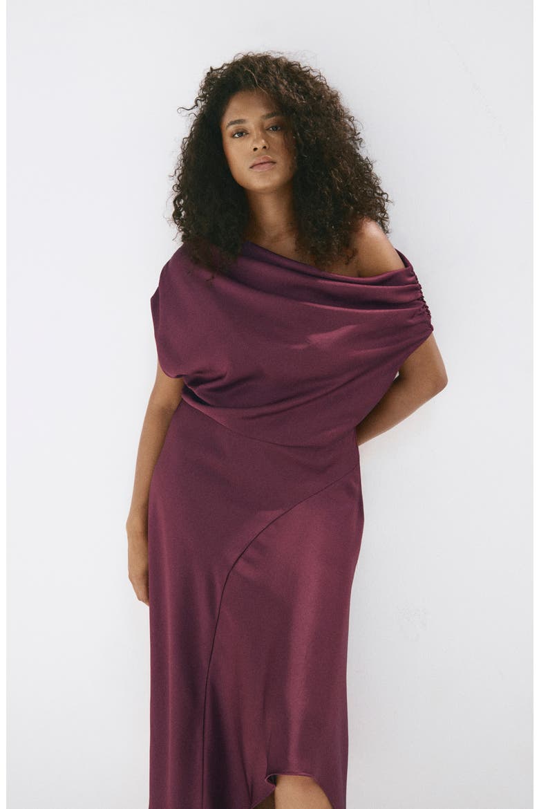 Asymmetrical Satin Dress, Alternate, color, WINE