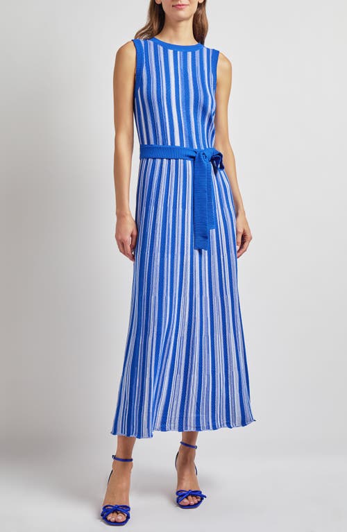 Misook Modern Fit Sleeveless Rib Knit Dress In Aegean Blue/white