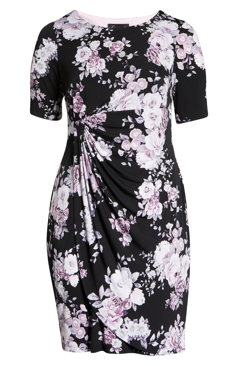 Connected Apparel Floral Faux Wrap Dress, Alternate, color, Black/ Dusty Rose