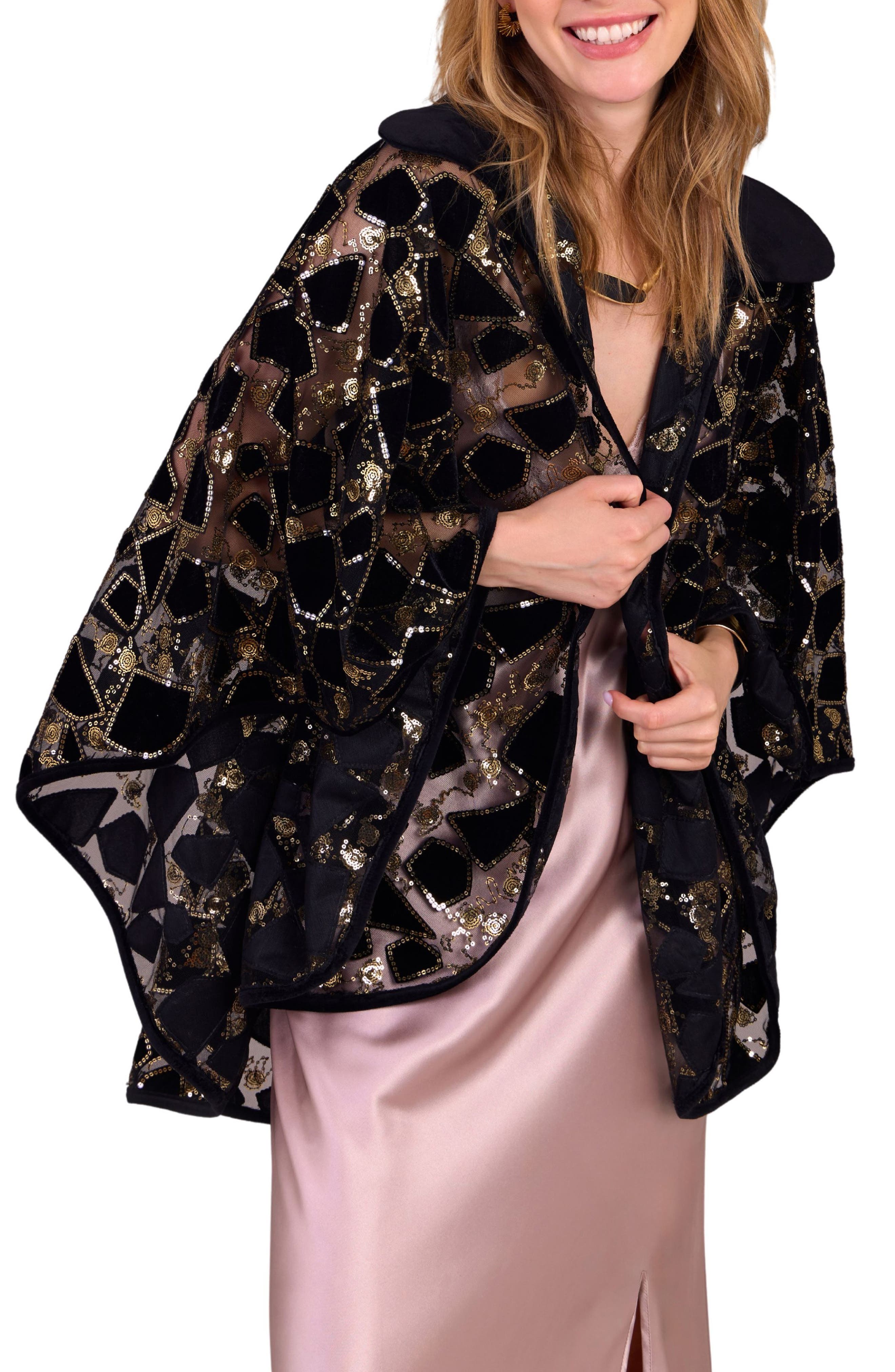 SAACHI Sequin Velvet Cape