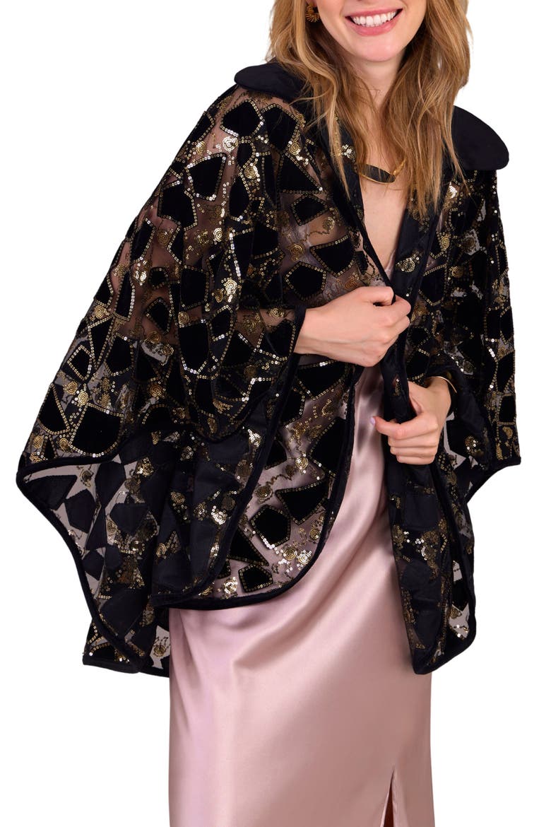 Sequin Velvet Cape, Main, color, BLACK