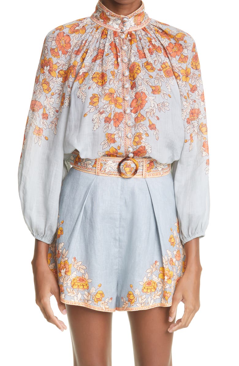 Zimmermann Andie Floral Print Ramie Blouse, Main, color, 