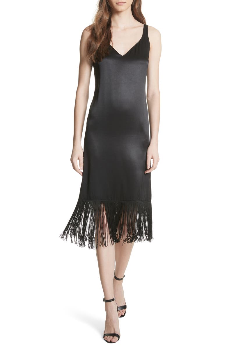 Tracy Reese Fringe Silk Midi Dress, Main, color, 