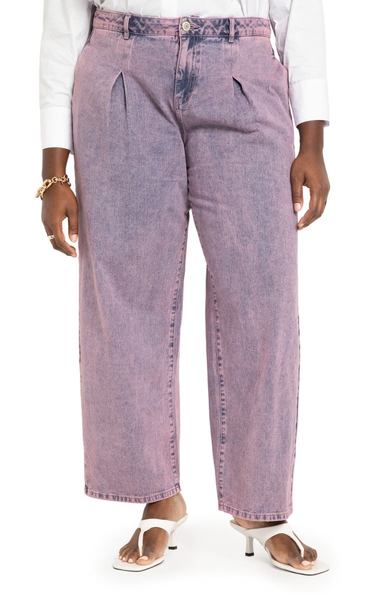 ELOQUII Pleated Wide Leg Jeans, Main, color, 
