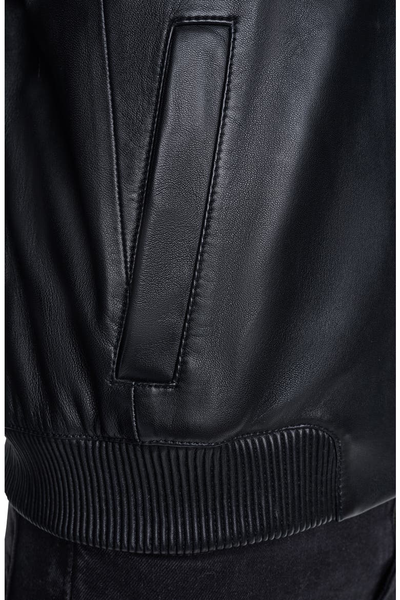 Leather Bomber Jacket, Alternate, color, BLACK