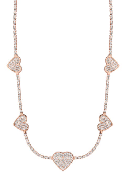 Cubic Zirconia Heart Station Tennis Necklace