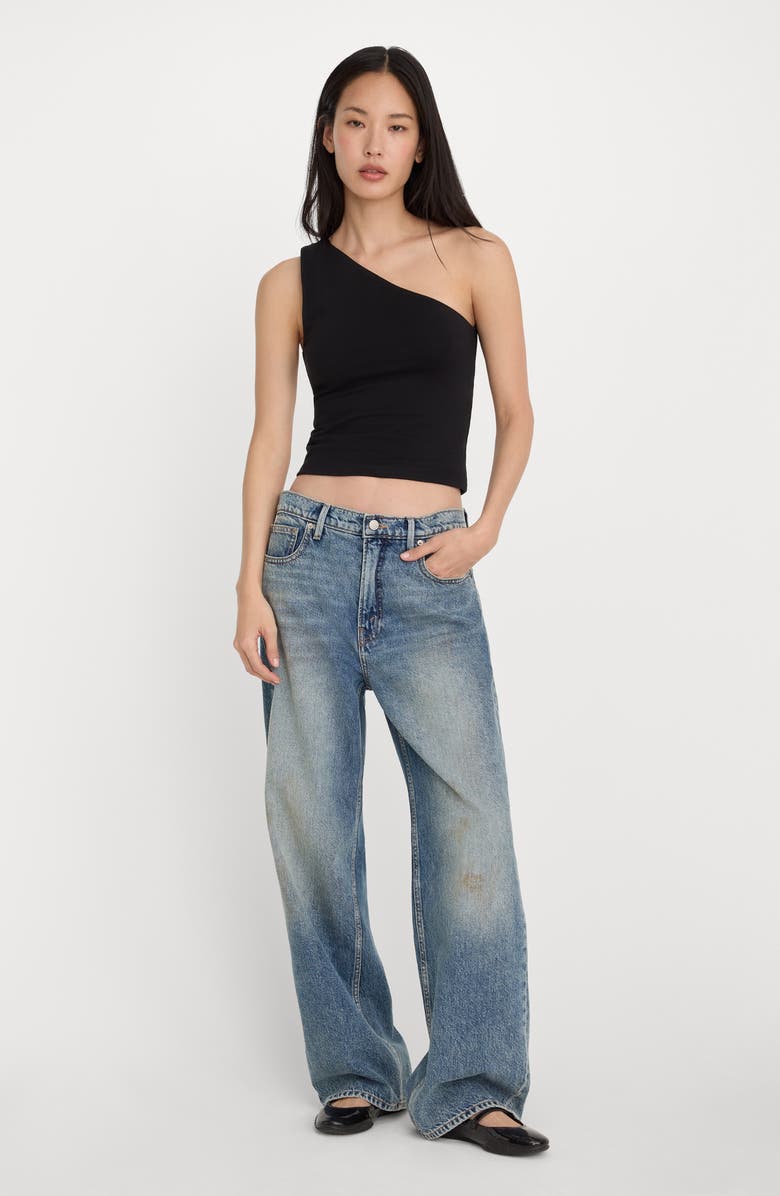 Good American Stretch Cotton One Shoulder Crop Tank, Alternate, color, Black001