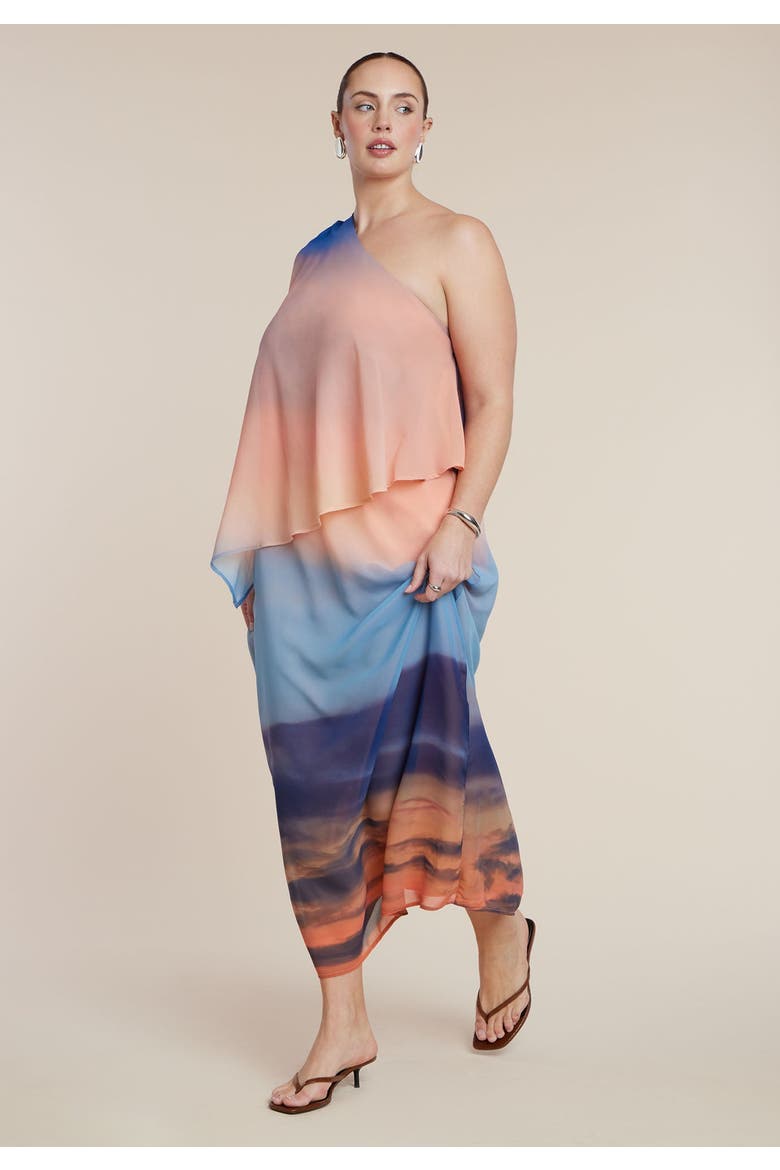 Printed Cape Maxi Dress, Alternate, color, AFTER DUSK