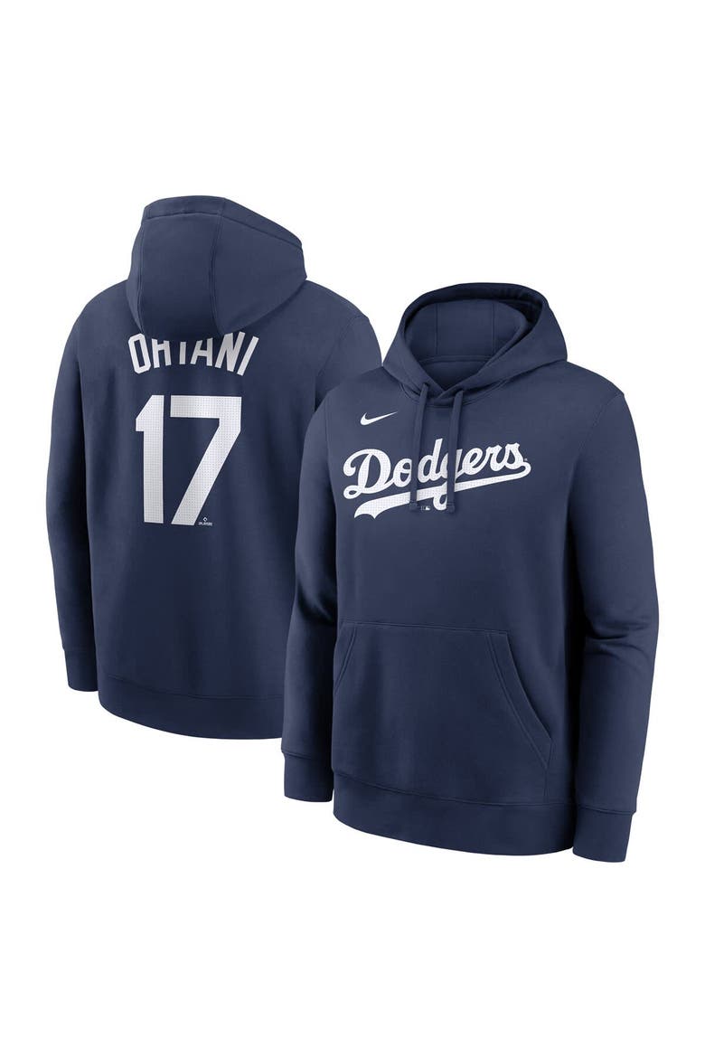 Men's Nike Shohei Ohtani Navy Los Angeles Dodgers Player Name & Number Club Fleece Pullover Hoodie, Alternate, color, Navy