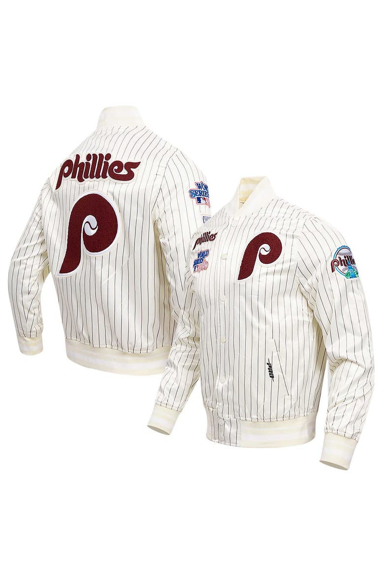 Men's Pro Standard Cream Philadelphia Phillies Pinstripe Retro Classic Satin Full-Snap Jacket, Main, color, Cream
