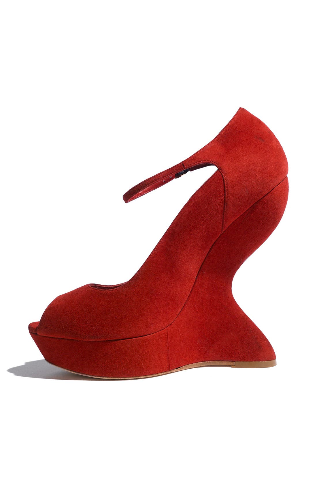 Alexander McQueen Peep Toe Sculpted Wedge Pump, Alternate, color, ROUGE