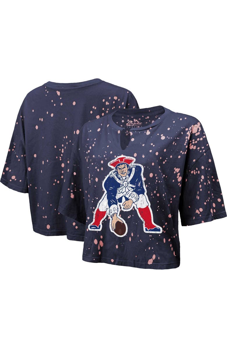 Majestic Threads Women's Majestic Threads Navy New England Patriots Bleach Splatter Notch Neck Crop T-Shirt, Main, color, 