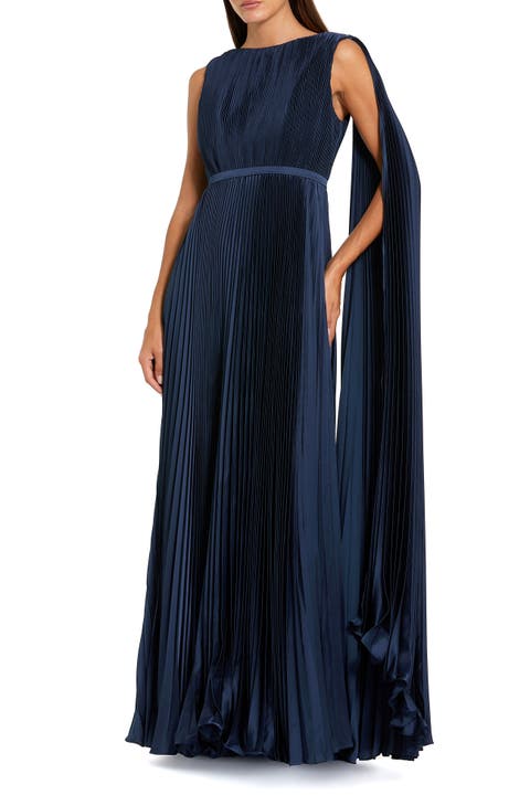 Sleeveless High Neck Cape Back Heat Pleated Gown