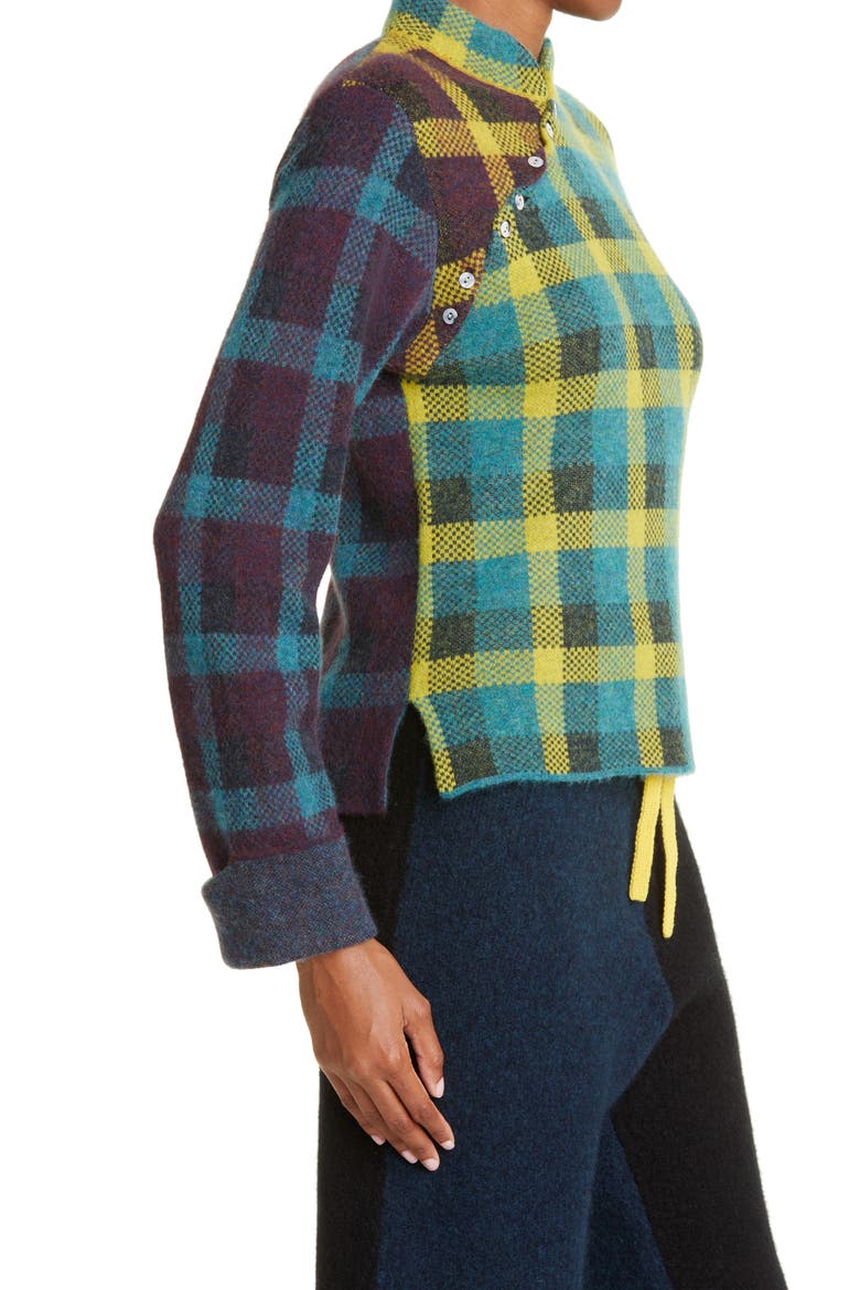 Bao Plaid Wool & Cotton Blend Sweater, Alternate, color, MUSTARD/ CURRANT