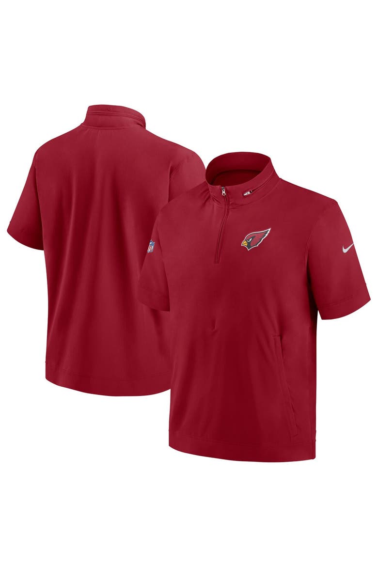 Men's Nike  Cardinal Arizona Cardinals Sideline Coach Short Sleeve Hoodie Quarter-Zip Jacket, Alternate, color, Cardinal