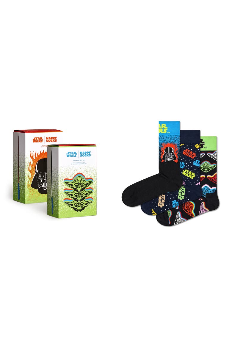 x Star Wars Assorted 3-Pack Lightsaber™ Socks Gift Box, Main, color, BLACK