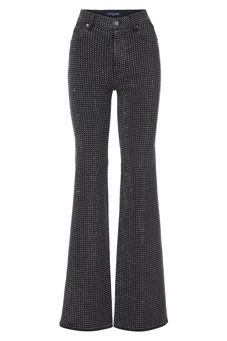 Crosbie Crystal Embellished High Waist Slim Wide Leg Jeans, Alternate, color, WASHED ONYX