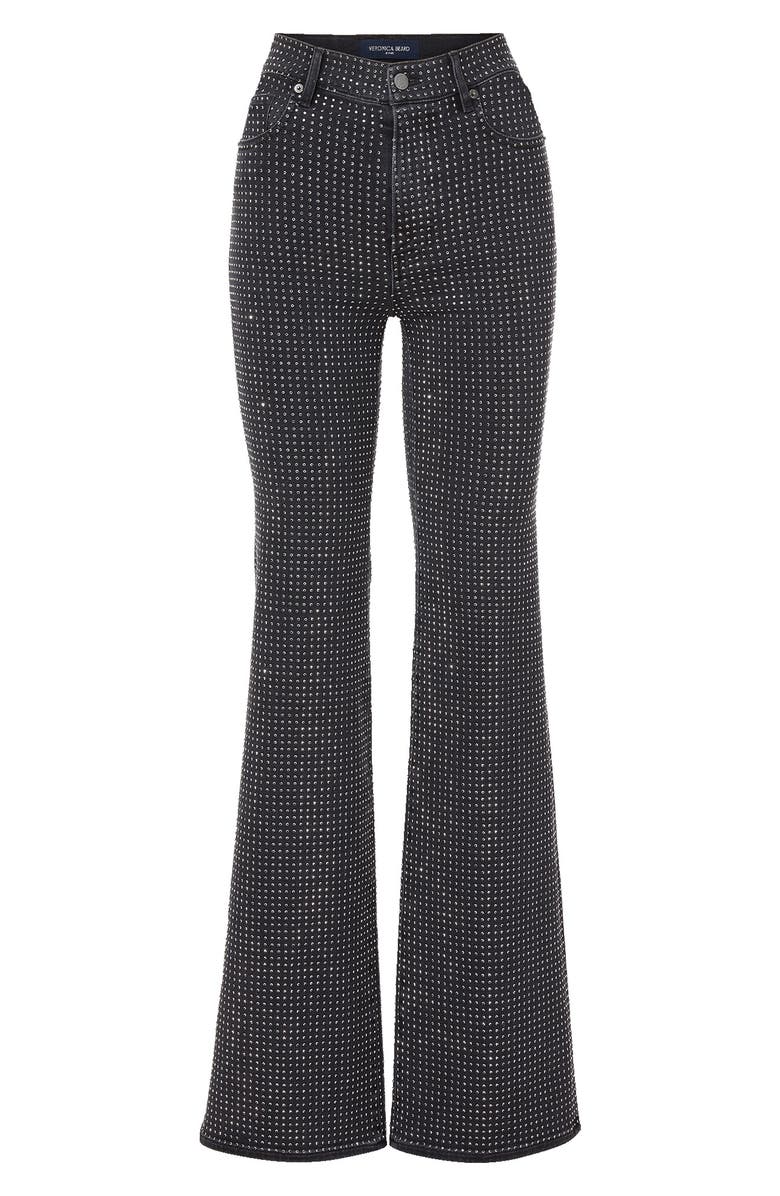 Veronica Beard Crosbie Crystal Embellished High Waist Slim Wide Leg Jeans, Alternate, color, Washed Onyx