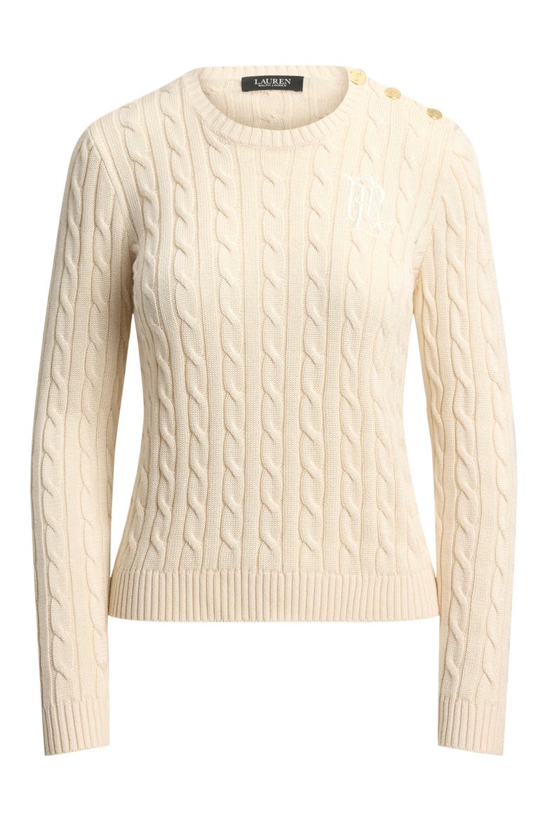 Button Trim Cable Knit Sweater, Alternate, color, WINTER CREAM