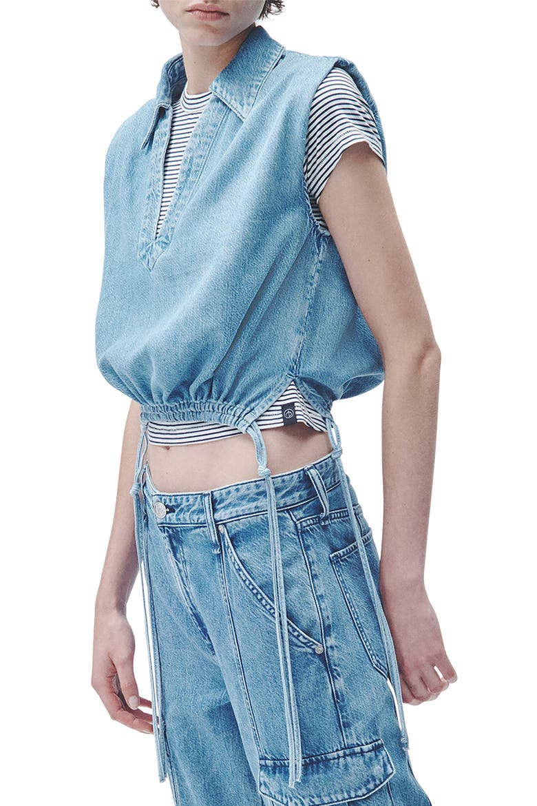 Fiona Ultra Featherweight Sleeveless Denim Crop Top, Alternate, color, BILLIE