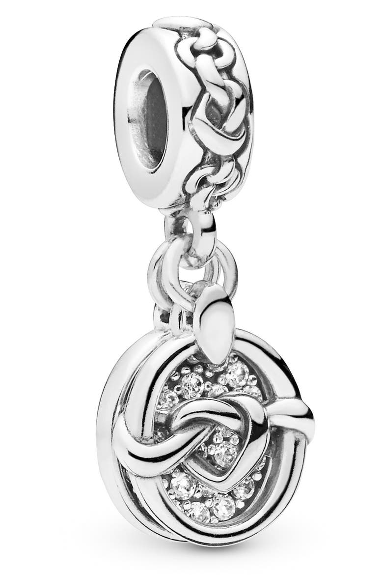 Knotted Hearts Dangle Charm, Main, color, SILVER