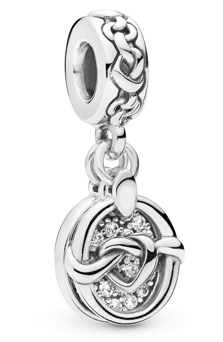 PANDORA Knotted Hearts Dangle Charm, Main, color, 
