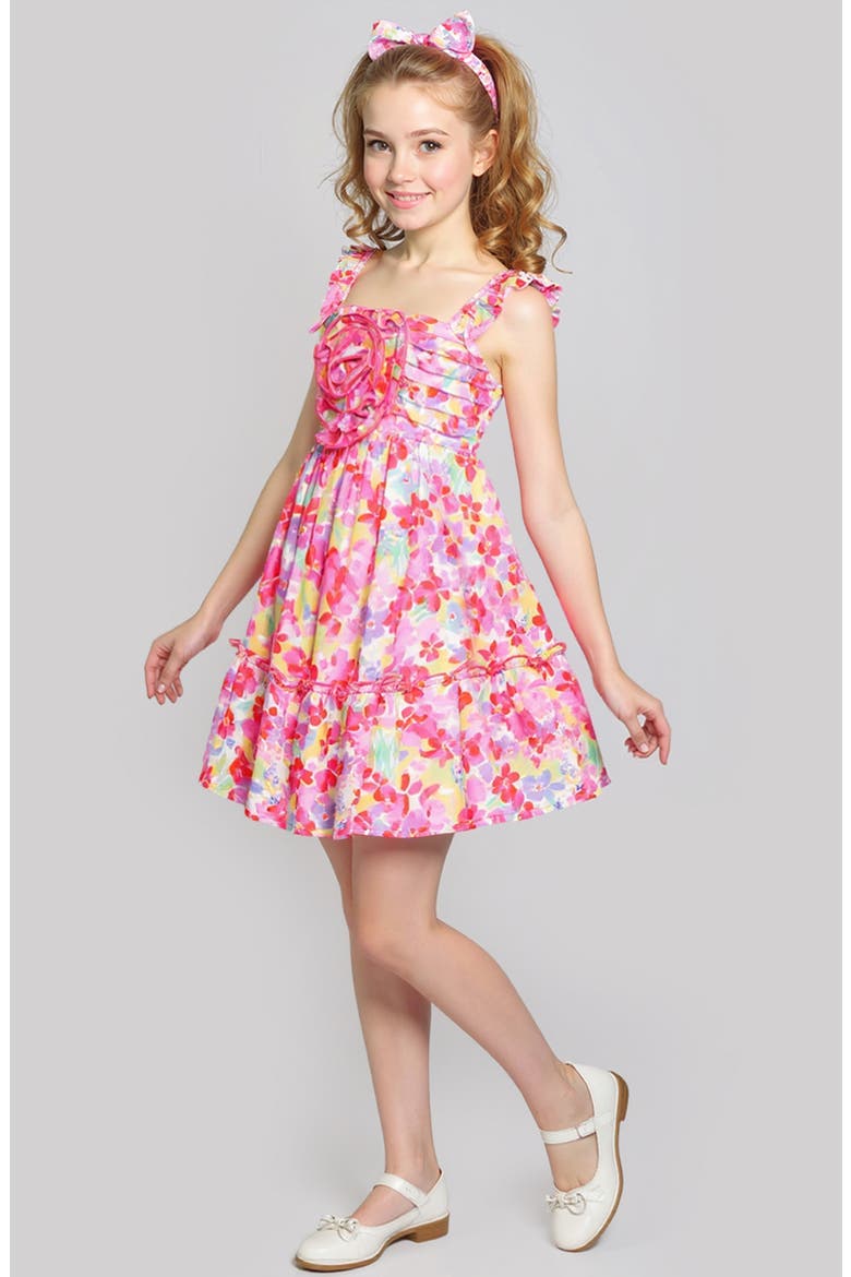 Kids' Rosette Floral Dress, Alternate, color, PINK MULTI