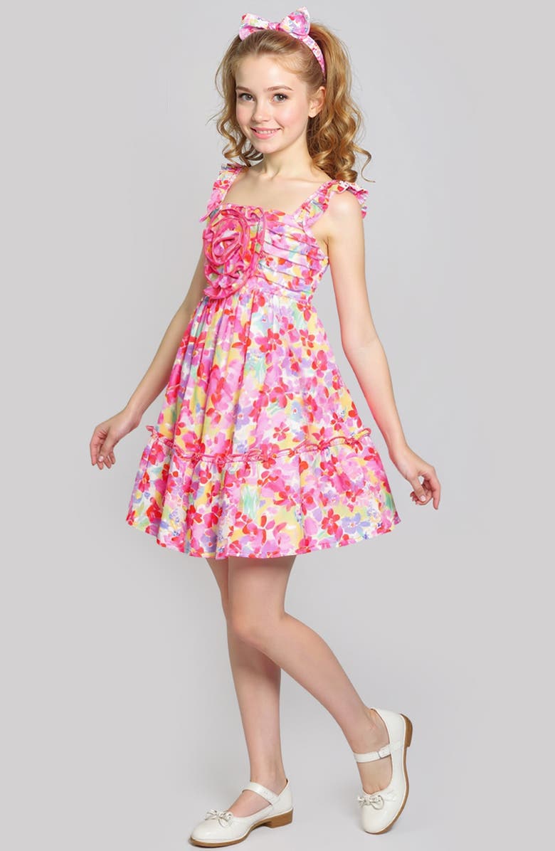 Hannah Banana Kids' Rosette Floral Dress, Alternate, color, Pink Multi