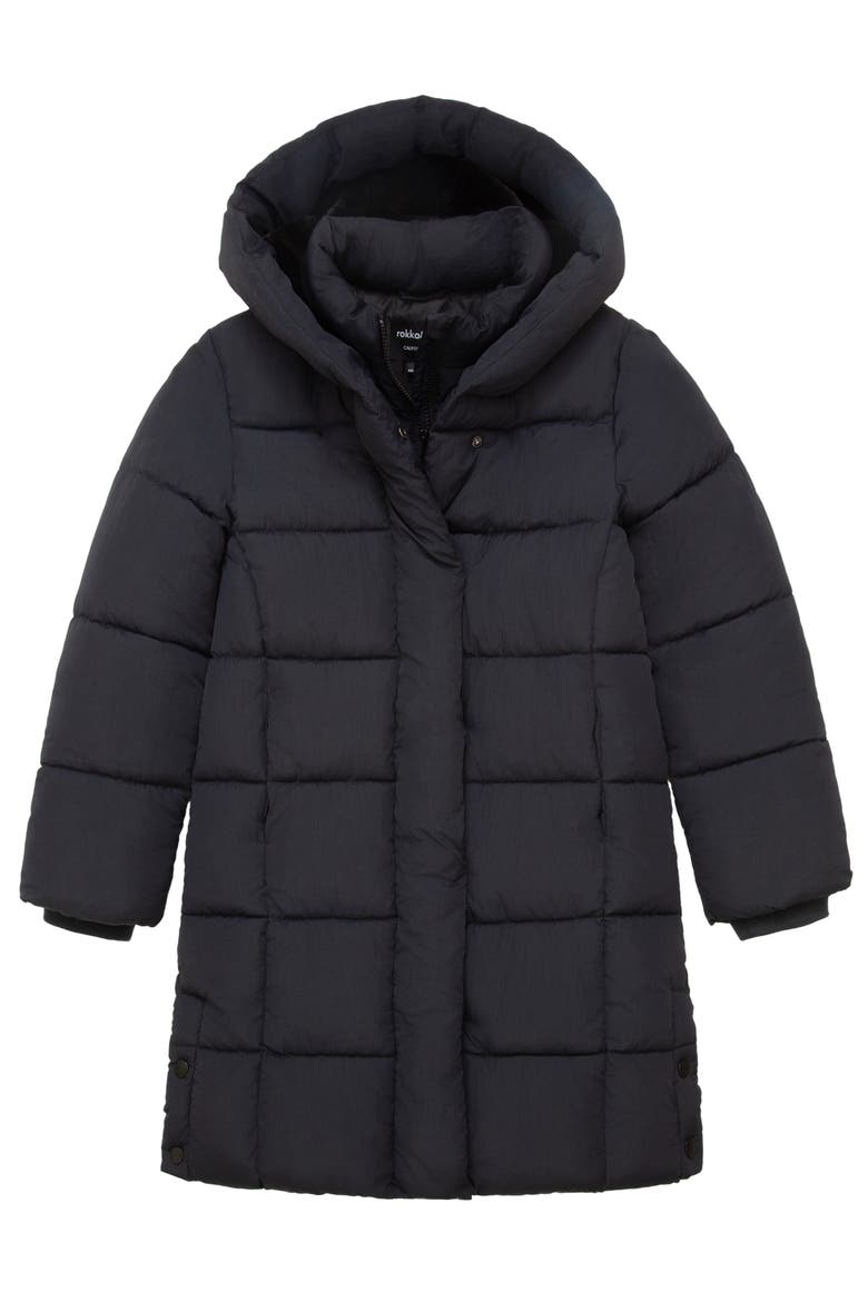 Kids' Knee Length Puffer Coat, Alternate, color, Black