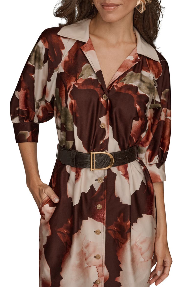 Floral Print Belted Shirtdress, Alternate, color, OXBLOOD MULTI