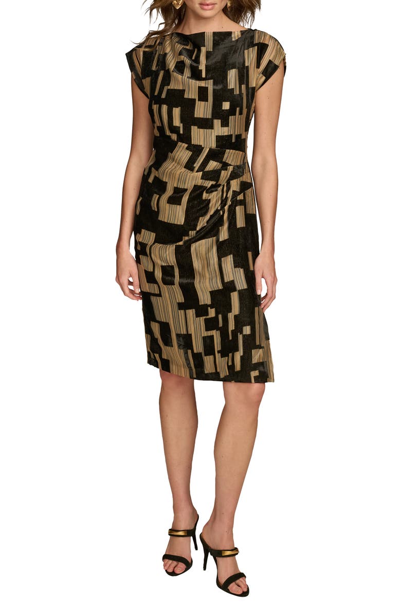 Metallic Geo Print Dress, Main, color, BLACK/ GOLD MULTI