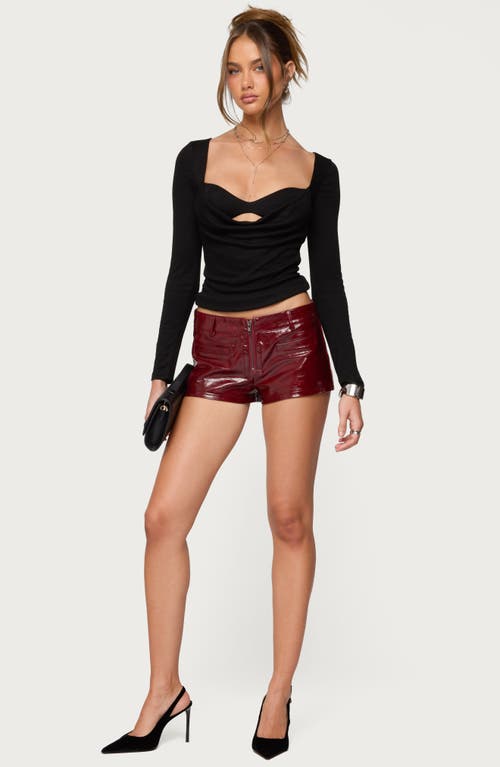 Edikted Mcrae Zip-up Faux Leather Micro Shorts In Brown