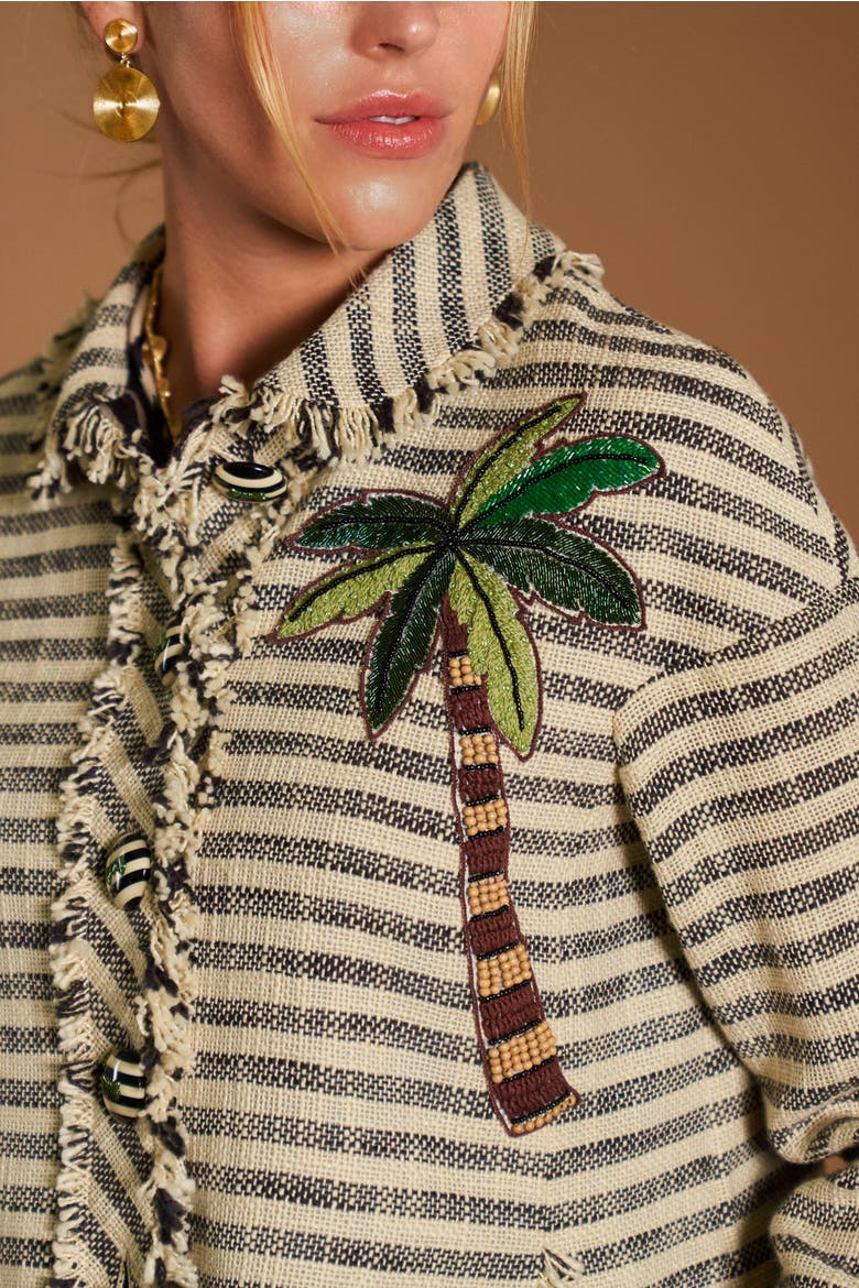 Striped Jacket With Palm Tree Embroidery, Alternate, color, Black / Sand