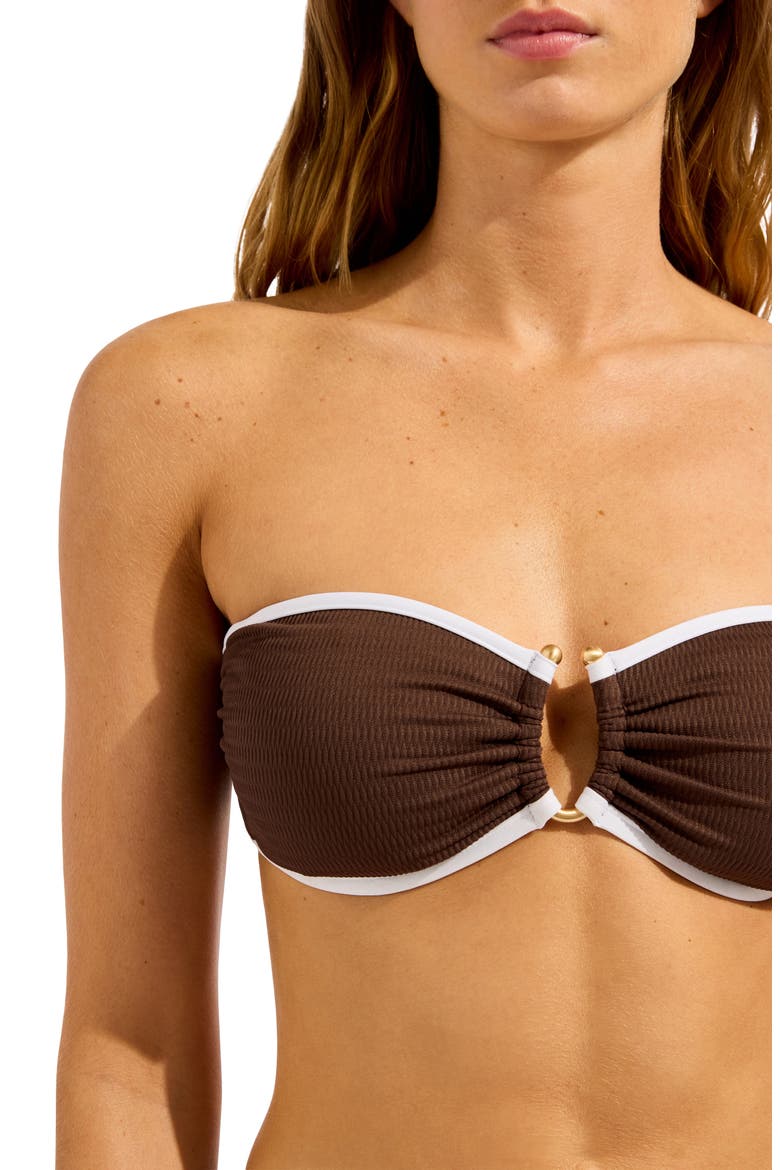 Ring Front Bandeau Bikini Top, Alternate, color, DARK CHOCOLATE