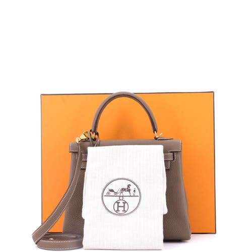 Pre-owned Hermes  Hermes Kelly Handbag Grey Togo With Gold Hardware 25 In Brown