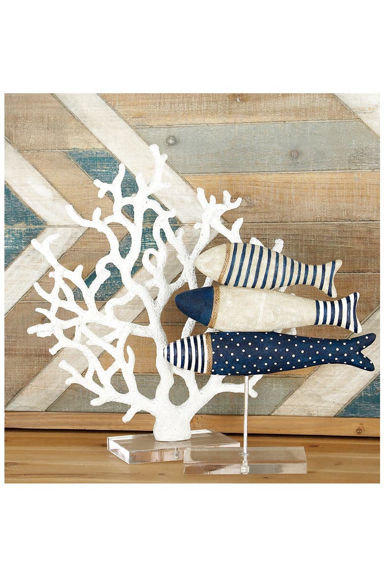 White Polystone Coastal Coral Sculpture with Acrylic Base, Alternate, color, WHITE